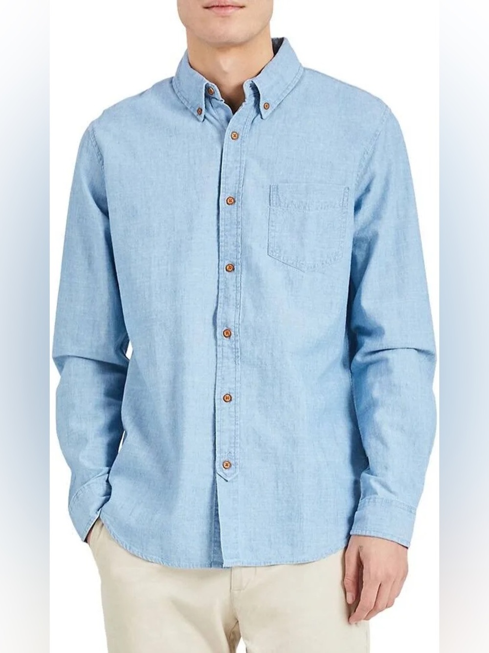 Ben Sherman Original Men’s Chambray Shirt in Dusky Blue Wooden Buttons Size L